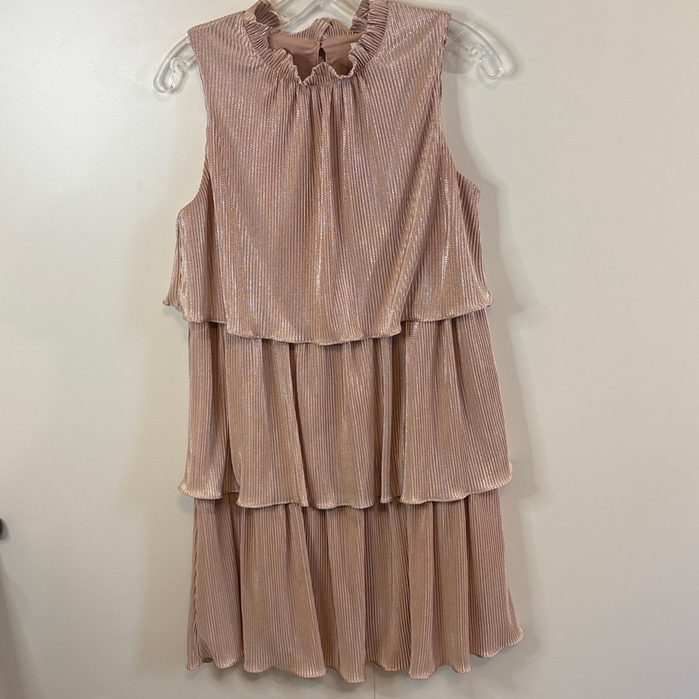 Ro & De Blush Shimmer Ruffle Mini Dress | XS